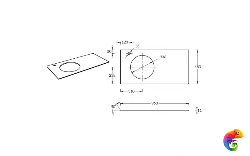 CO2.VT277\97 Спец. изделие декоративное CONO Onice синий с отверстием под смеситель