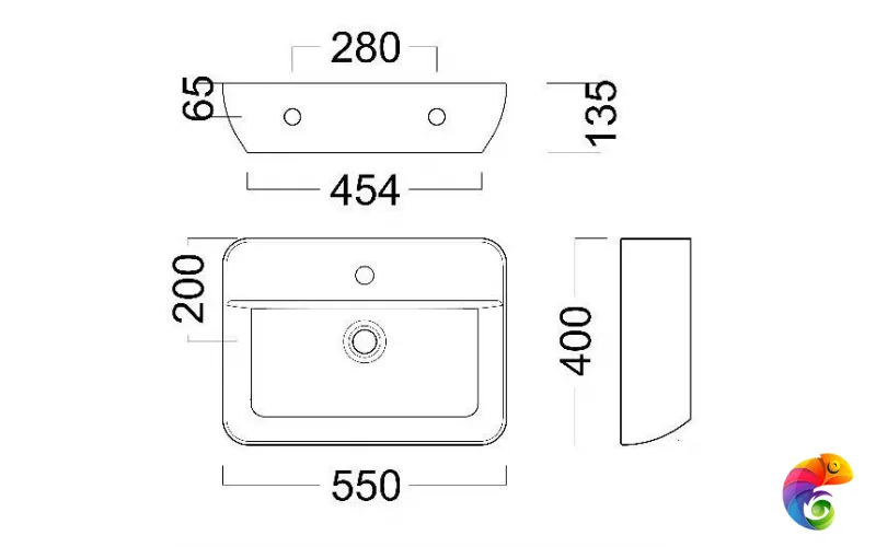 PLR.wb.55.02 Раковина PLAZA подвесная с отверстием под смеситель и с крепежом