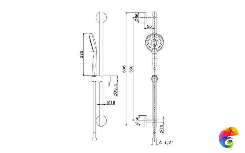69457KM.21.018 Душевая стойка OLE c ручной круглой лейкой и шлангом, без выхода для подачи воды, хром