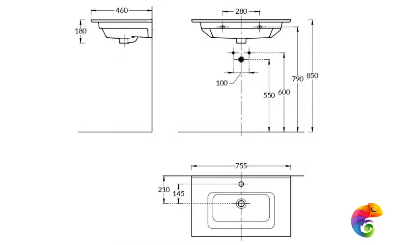 PI.wb.75 Раковина PIANO 75 см с крепежом