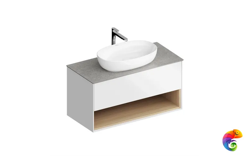 PLB.M.100.1/WHT.V Тумба PLAZA Modern подвесная 100 1 ящик + полка, белая глянцевая