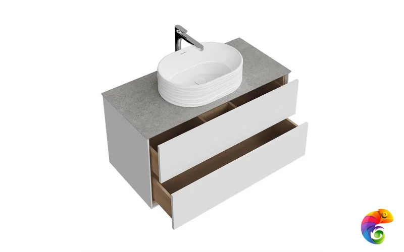 PLB.M.100.2/WHT.V Тумба PLAZA Modern подвесная 100, 2 ящика, белая глянцевая