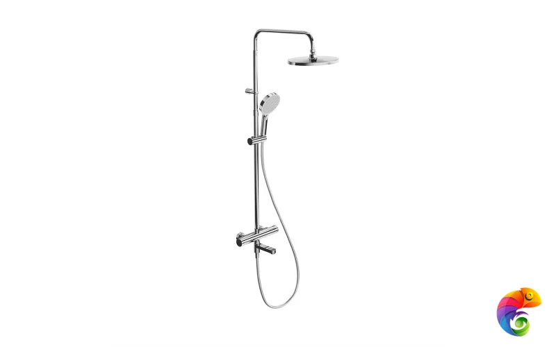 FO.302.KM.CR Душевая колонна FONTE на 3 потока с пов.изливом с термостатическим смесителем, хром