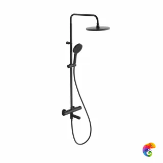 FO.302.KM.BLK.M Душевая колонна FONTE на 3 потока с пов.изливом с термостатическим смесителем, черный матовый