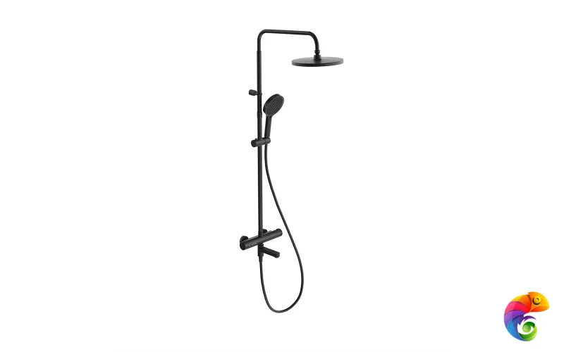 FO.302.KM.BLK.M Душевая колонна FONTE на 3 потока с пов.изливом с термостатическим смесителем, черный матовый