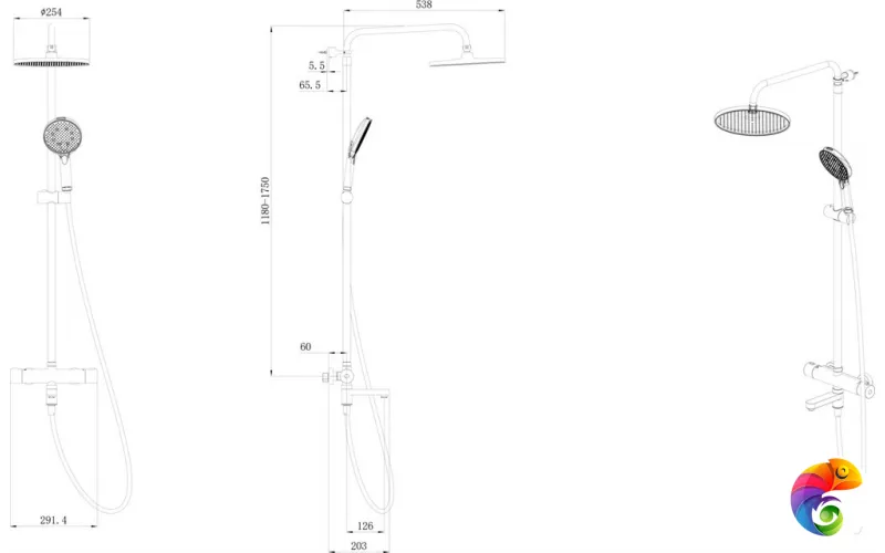 FO.302.KM.BLK.M Душевая колонна FONTE на 3 потока с пов.изливом с термостатическим смесителем, черный матовый