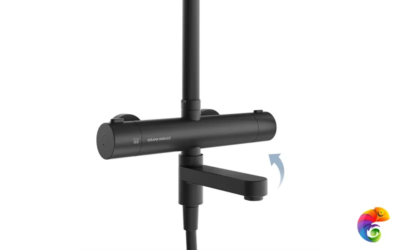 FO.302.KM.BLK.M Душевая колонна FONTE на 3 потока с пов.изливом с термостатическим смесителем, черный матовый