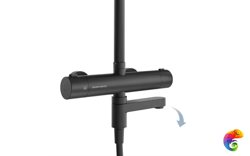 FO.302.KM.BLK.M Душевая колонна FONTE на 3 потока с пов.изливом с термостатическим смесителем, черный матовый