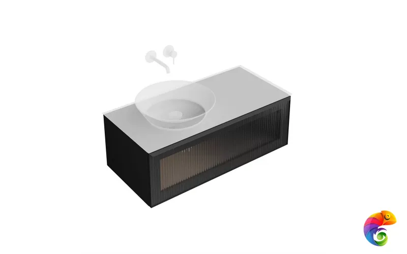 IC.100.1/BLK Тумба ICONICO подвесная 100 с рифленым стеклом, 1 ящик, черная