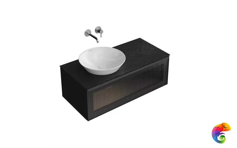 IC.100.1/BLK Тумба ICONICO подвесная 100 с рифленым стеклом, 1 ящик, черная