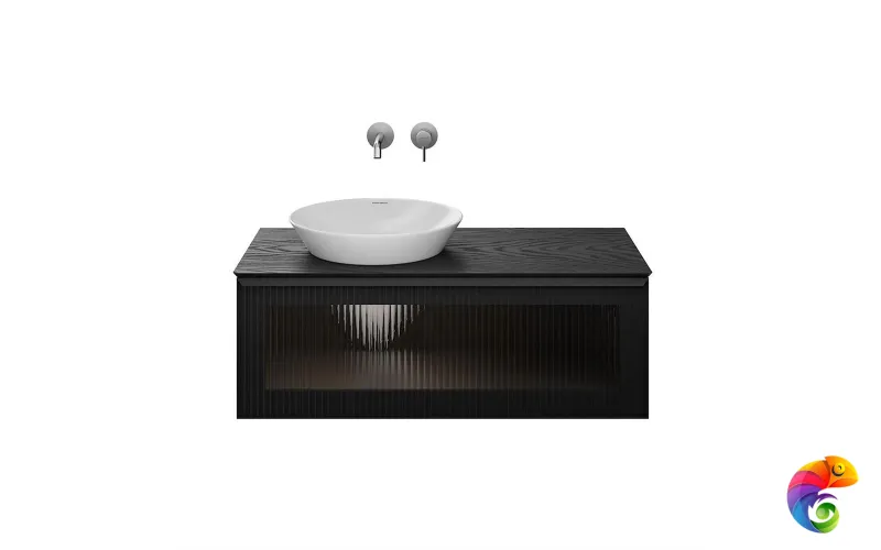 IC.100.1/BLK Тумба ICONICO подвесная 100 с рифленым стеклом, 1 ящик, черная