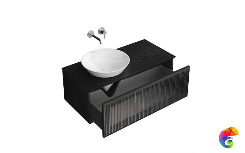 IC.100.1/BLK Тумба ICONICO подвесная 100 с рифленым стеклом, 1 ящик, черная