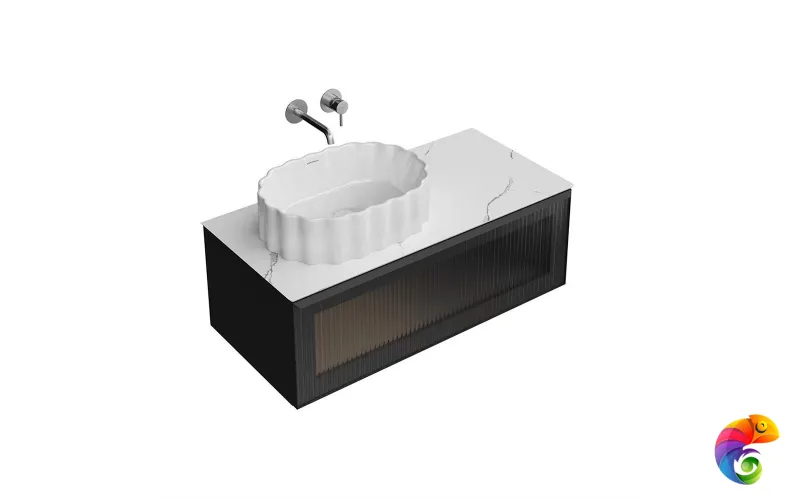 IC.100.1/BLK Тумба ICONICO подвесная 100 с рифленым стеклом, 1 ящик, черная