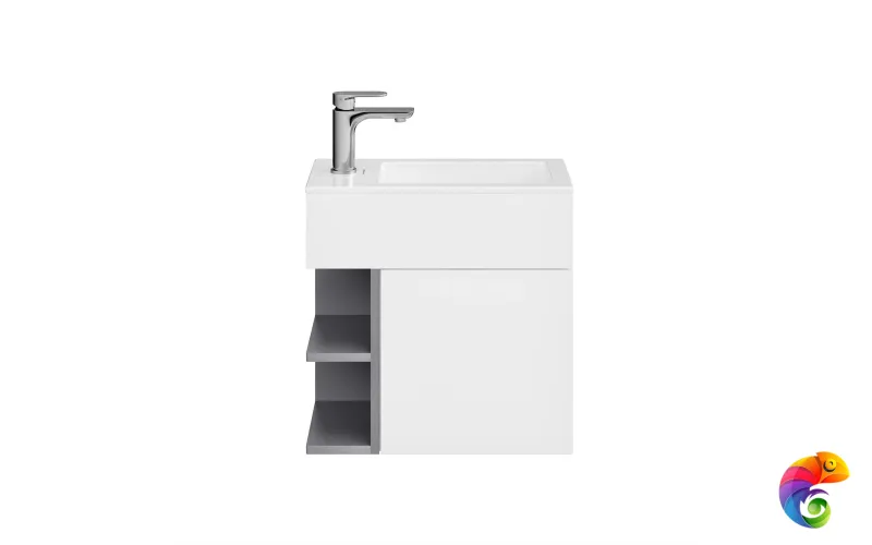 KMLACb50MDg0 Тумба LATO подвесная 50 см, дверца push + полочки, утренний серый+серый пыльный матовый