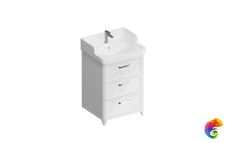 PO.M.60.3/WHT Тумба POMPEI напольная с 3 ящиками 60, белая глянцевая