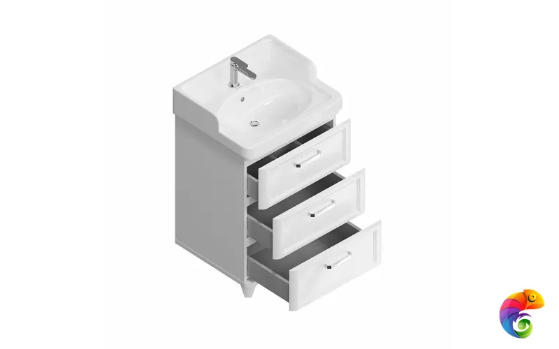 PO.M.60.3/WHT Тумба POMPEI напольная с 3 ящиками 60, белая глянцевая
