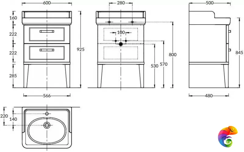 PO.M.60.2/WHT Тумба POMPEI напольная с 2 ящиками 60, белая глянцевая