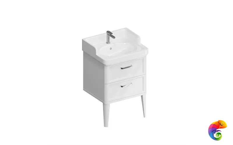 PO.M.60.2/WHT Тумба POMPEI напольная с 2 ящиками 60, белая глянцевая