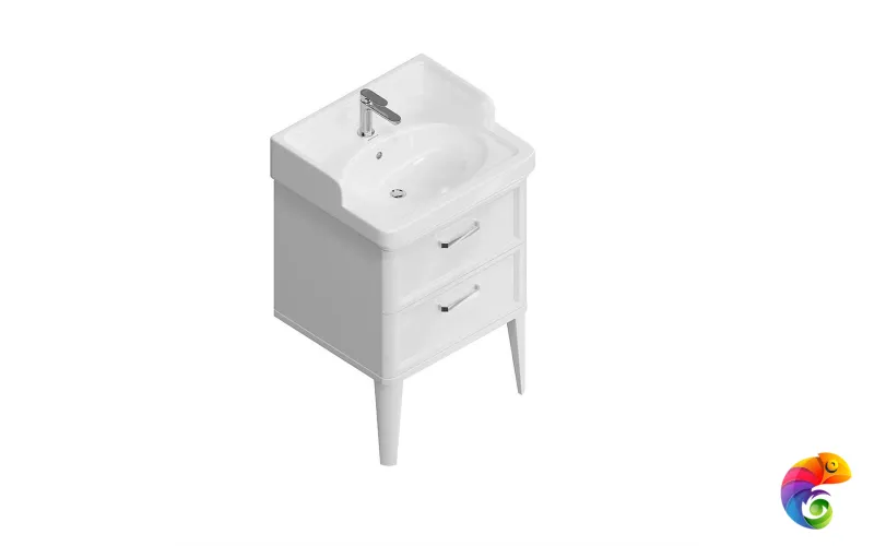 PO.M.60.2/WHT Тумба POMPEI напольная с 2 ящиками 60, белая глянцевая