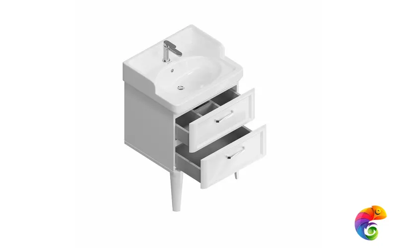 PO.M.60.2/WHT Тумба POMPEI напольная с 2 ящиками 60, белая глянцевая