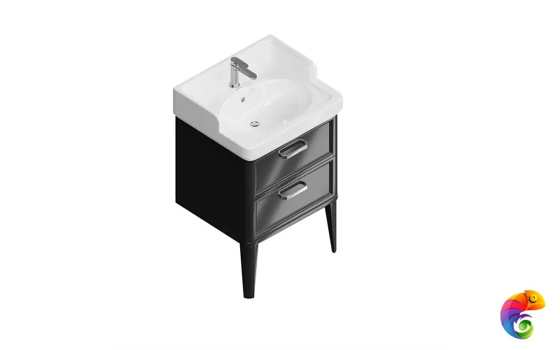 PO.M.60.2/BLK Тумба POMPEI напольная с 2 ящиками 60, черная глянцевая