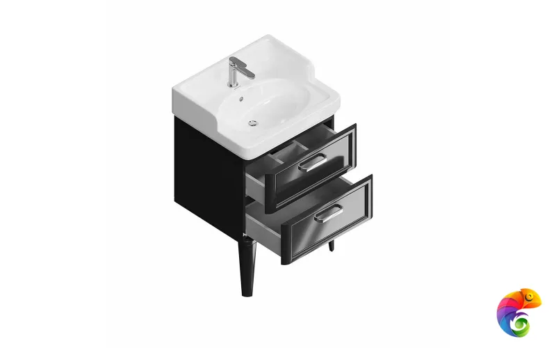 PO.M.60.2/BLK Тумба POMPEI напольная с 2 ящиками 60, черная глянцевая