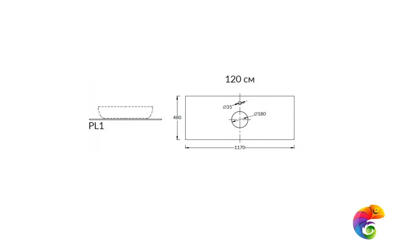PL1.DD500600R\120 Спец. изделие для накладных раковин 120 см Про Дабл антрацит