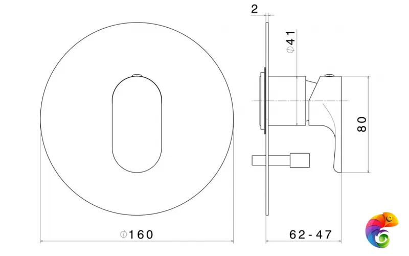 69470EKM.01.093 Встроенный однорычажный смеситель д/душа с переключателем на 2 потока матовый черный