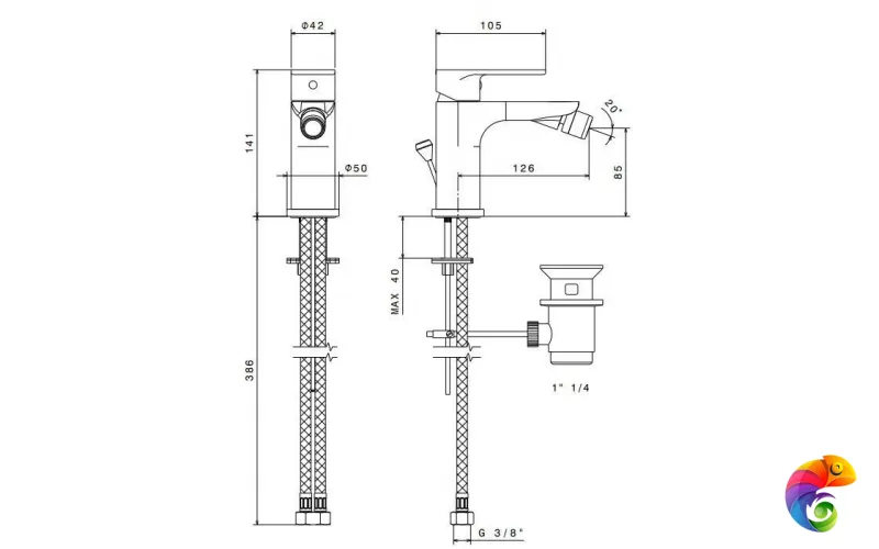 69325KM.21.018 Смеситель для биде PIANO однорычажный с донным клапаном, хром глянец