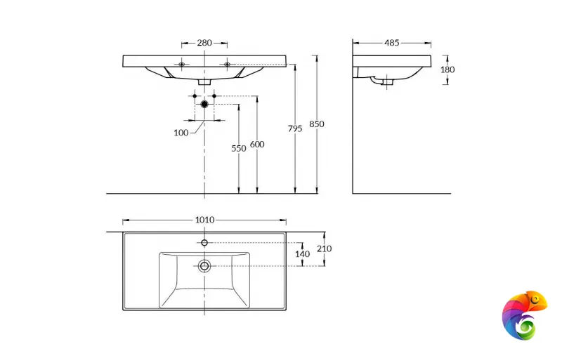 CU.wb.100 Раковина CUBO 100 см с крепежом