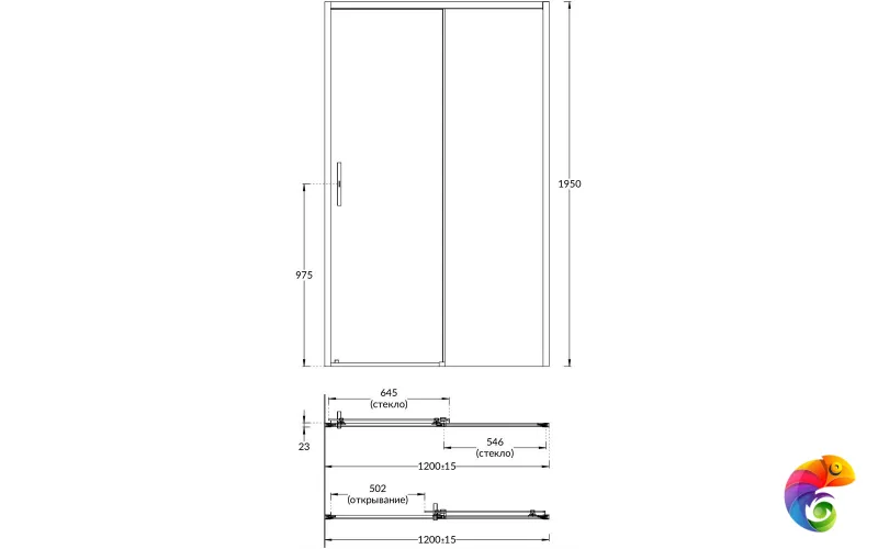 VE.120.SD.BLK.M Душевая дверь VETRO, раздвижная, 120х195, матовый черный