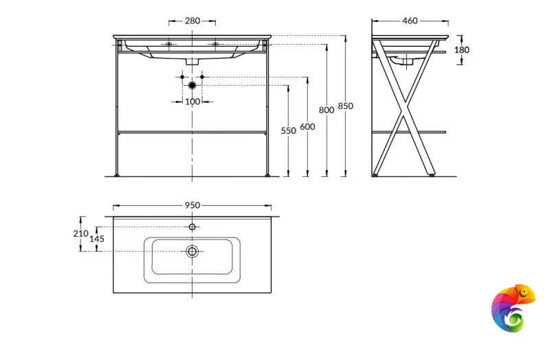 PIA.N.95\BLK Металлическая структура PIANO Next напольная 95, черная матовая