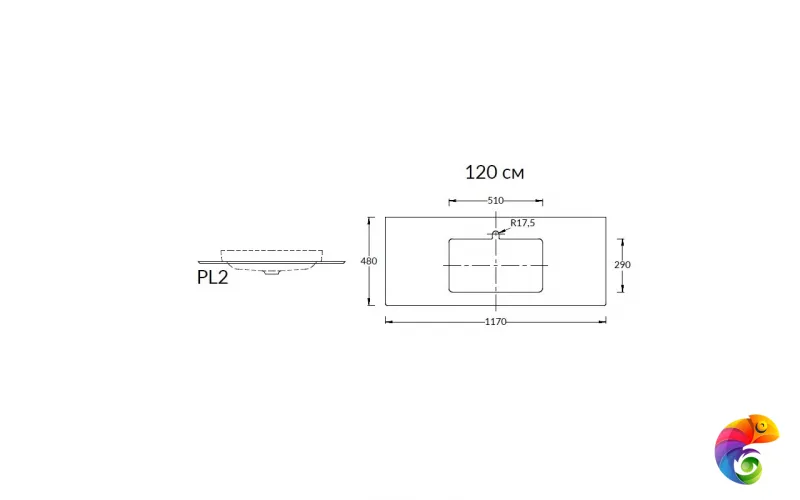 PL2.DD500600R\120 Спец. изделие для раковин, встраиваемых сверху, 120 см Про Дабл антрацит