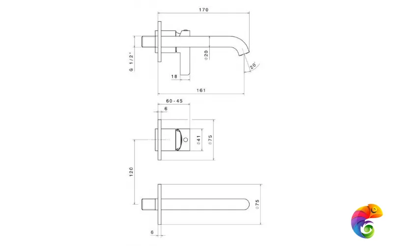 71028EKM.01.093 Смеситель LINEA настенный для раковины, внешняя часть, черный матовый