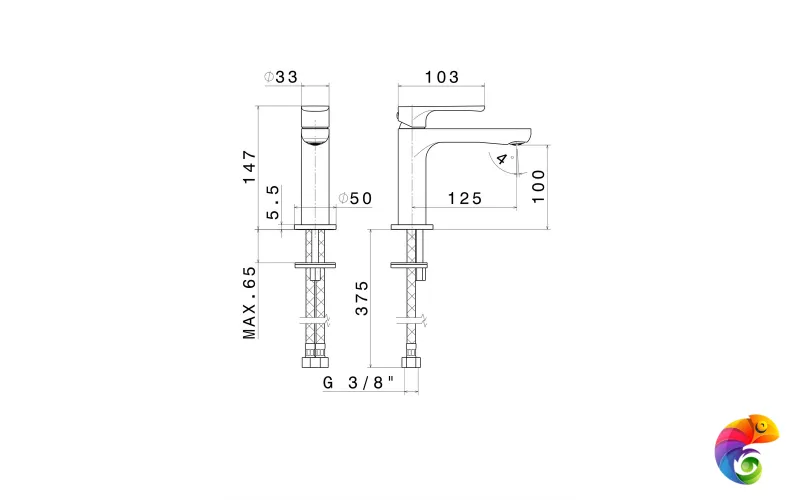 69412KM.21.018 Однорычажный смеситель для раковины OLE без донного клапана 3/8