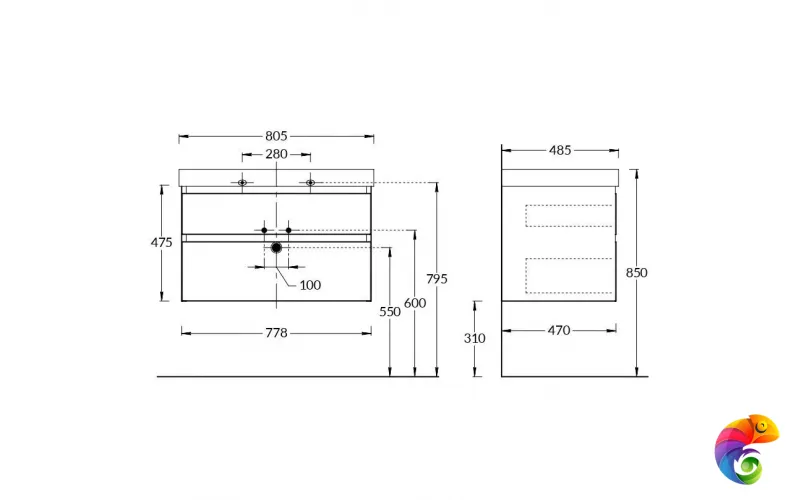 CUB.80.2/MAL Тумба CUBO подвесная с ящиками 80, мальва матовая