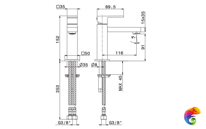 66412KM.01.093 Однорычажный смеситель для раковины FUTURA, без донного клапана 3/8, матовый черный