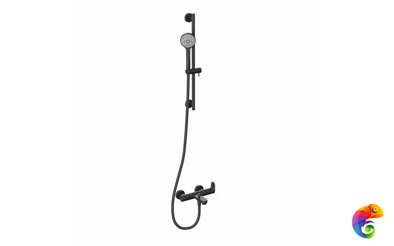 69457KM.01.093 Душевая стойка OLE c ручной круглой  лейкой  и шлангом, без выхода для подачи воды, черный матовый