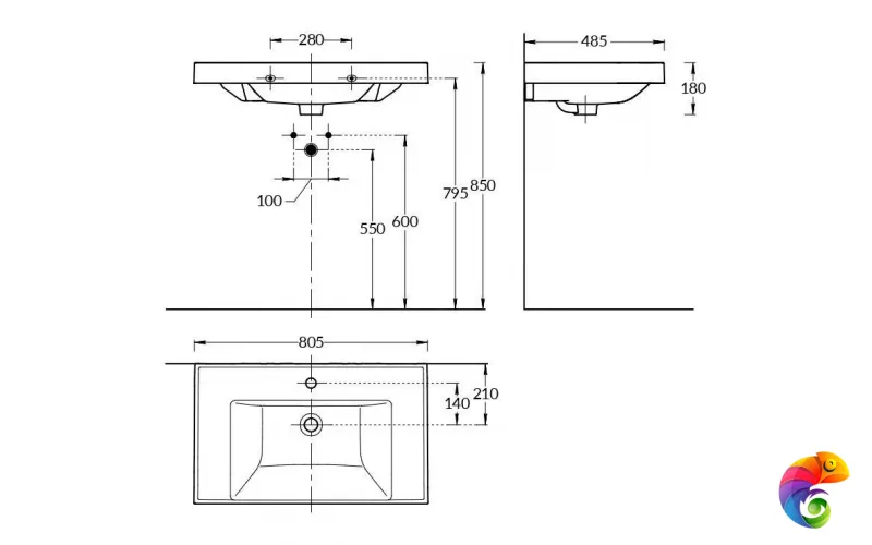 CU.wb.80 Раковина CUBO 80 см с крепежом