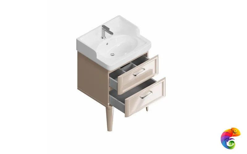 PO.M.60.2/CAM Тумба POMPEI напольная с 2 ящиками 60, камео бежевый глянцевый