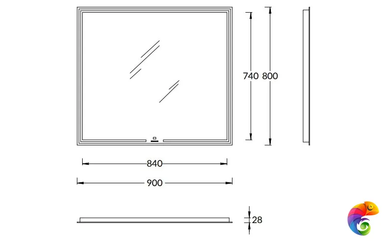 MIO.mi.90\WHT Зеркало MIO прямоугольное с диммером 90, белое