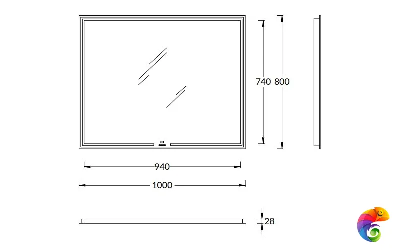 MIO.mi.100\WHT Зеркало MIO прямоугольное с диммером 100, белое