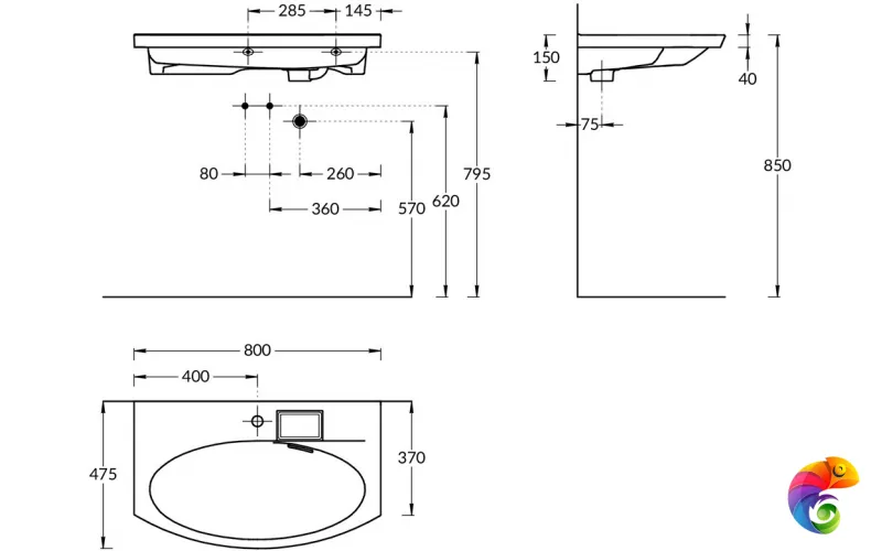 RV.wb.80 Раковина RIVA мебельная с крепежом 80, белая глянцевая