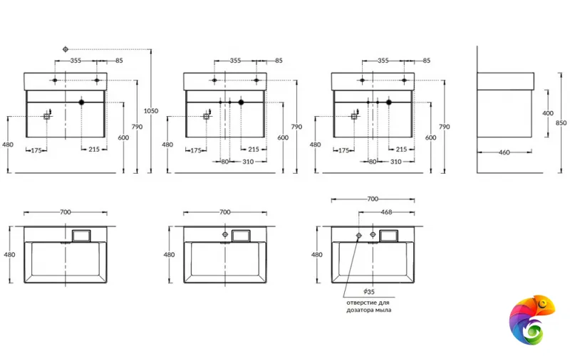 LOG.70.2/ST Тумба LOGICA подвесная 2 ящика 70 см, стальной серый