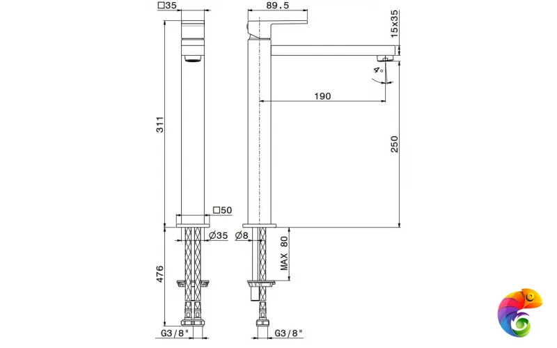 66419KM.01.093 Однорычажный смеситель для раковины FUTURA, высокий, без донного клапана 3/8,   матовый черный