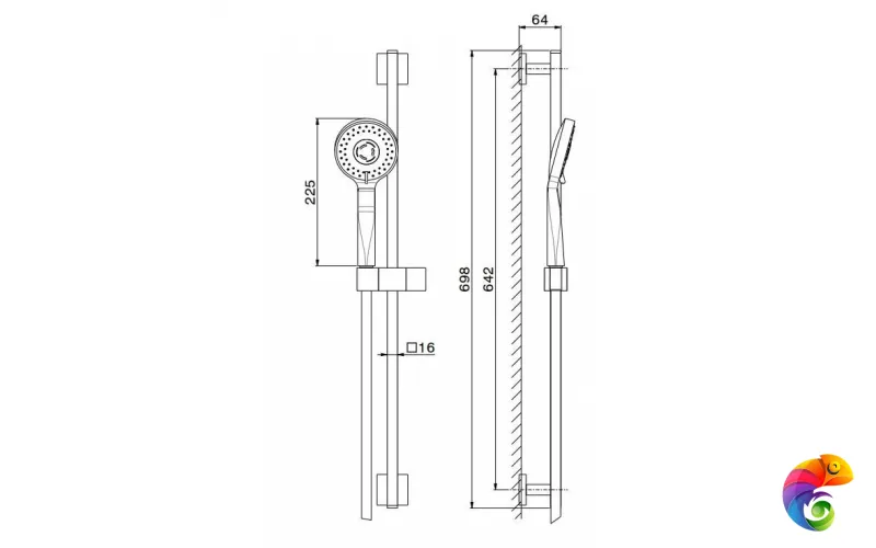 851KM.21.018 Душевая стойка FUTURA c ручной  круглой лейкой  и шлангом, без выхода для подачи воды, хром