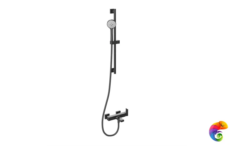 851KM.01.093 Душевая стойка FUTURA c ручной круглой лейкой  и шлангом, без выхода для подачи воды, матовый черный