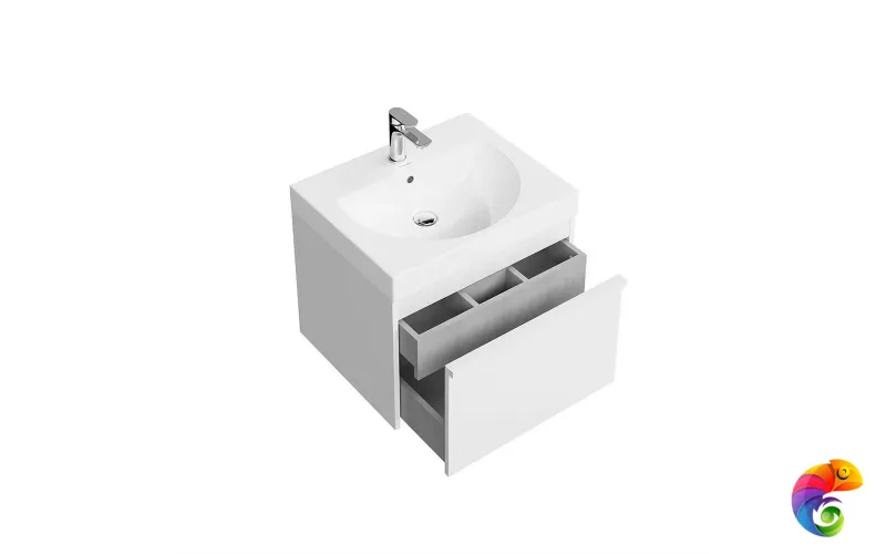 MOD.60.1+1/WHT Тумба MODULA подвесная 60 с ящиком 1+1, белая глянцевая