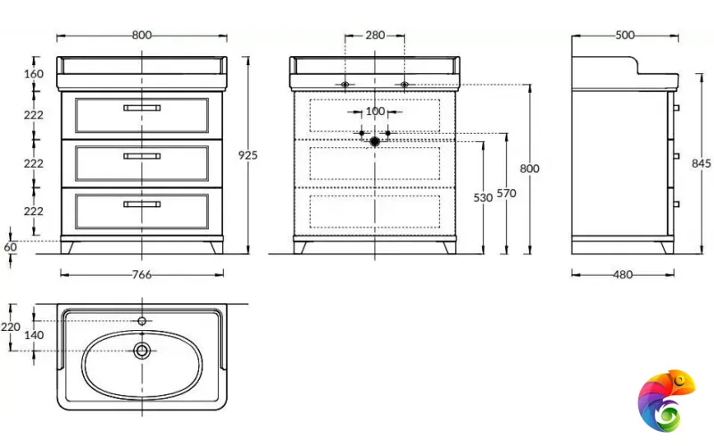 PO.M.80.3/WHT Тумба POMPEI напольная с 3 ящиками 80, белая глянцевая