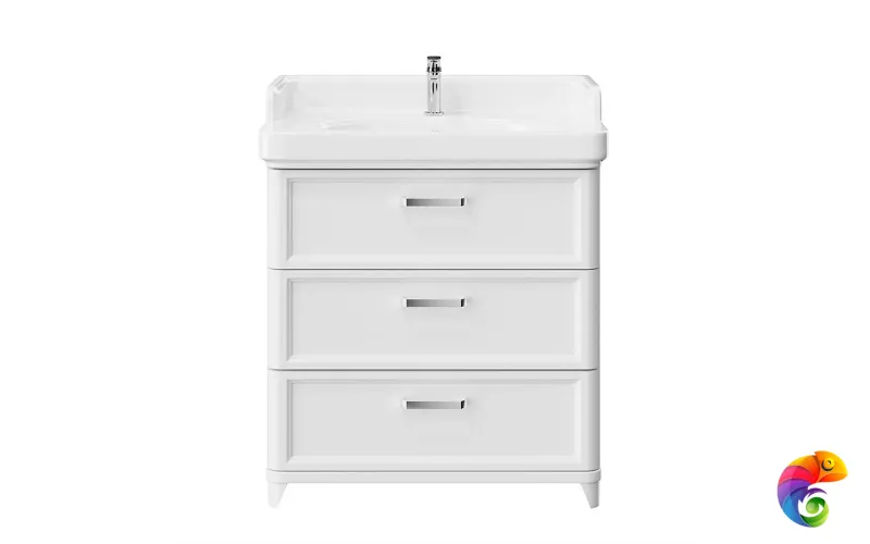 PO.M.80.3/WHT Тумба POMPEI напольная с 3 ящиками 80, белая глянцевая